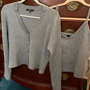 7 For All Mankind Gray Ribbed Cardigan & Cami Set